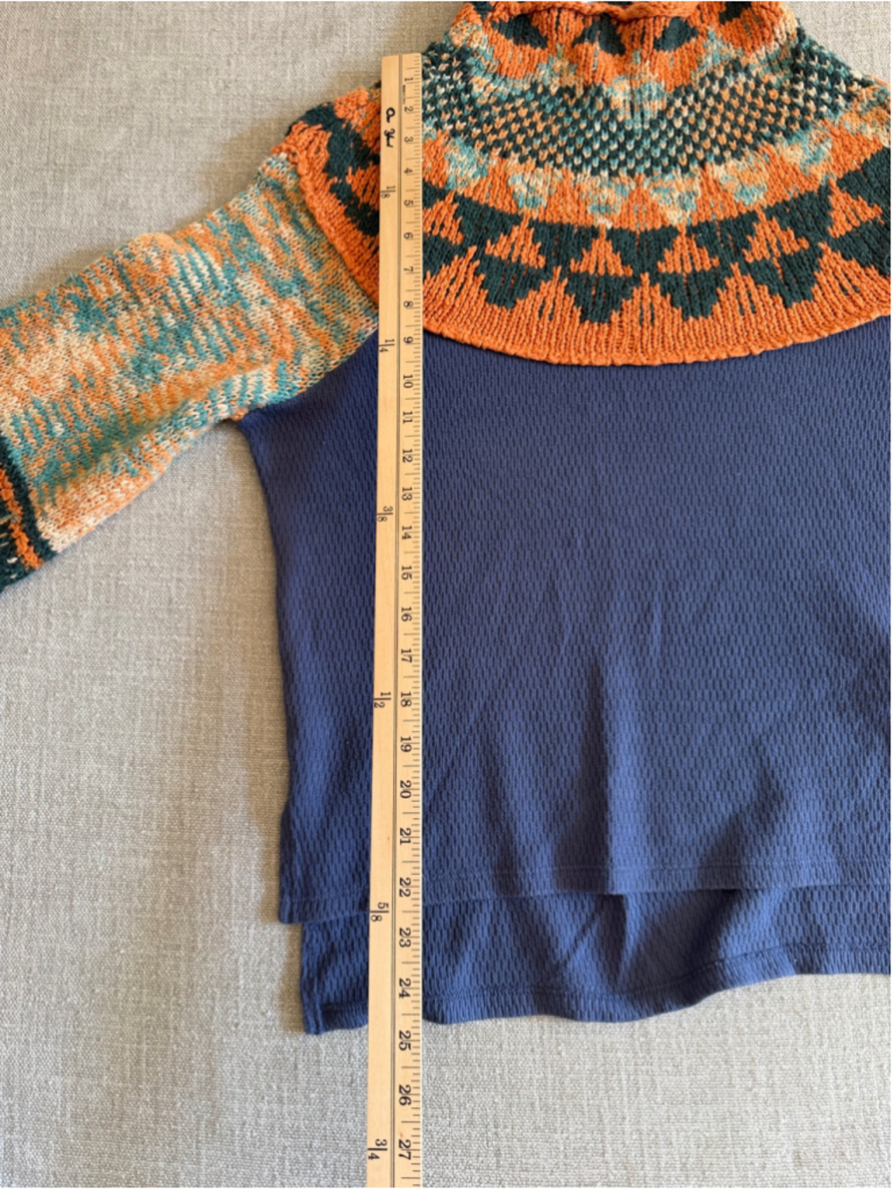 Free People Swit The Small Stuff Mock Neck Top Navy fair isle Combo woman’s XL - Picture 9 of 11
